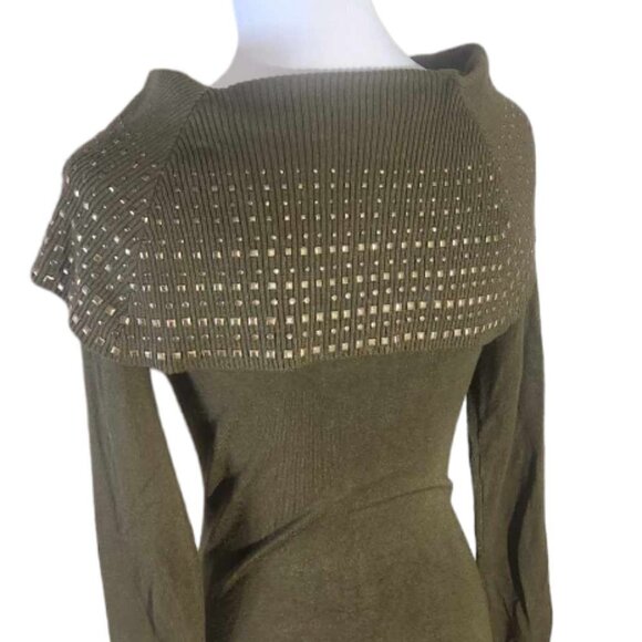 Say What! Bodycon Studded Sweater Dress Olive Green Size S - Picture 6 of 8